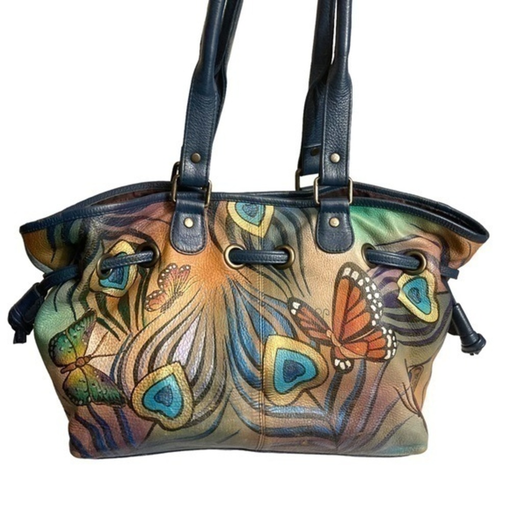 Anuschka painted leather shoulder tote bag